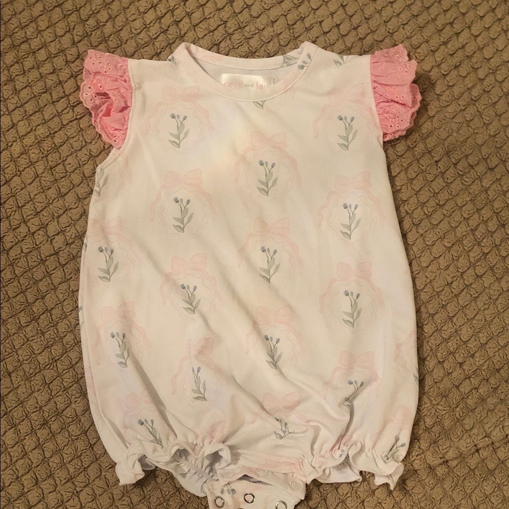 Cecil and Lou Baby Girl Pink Floral Bow Romper